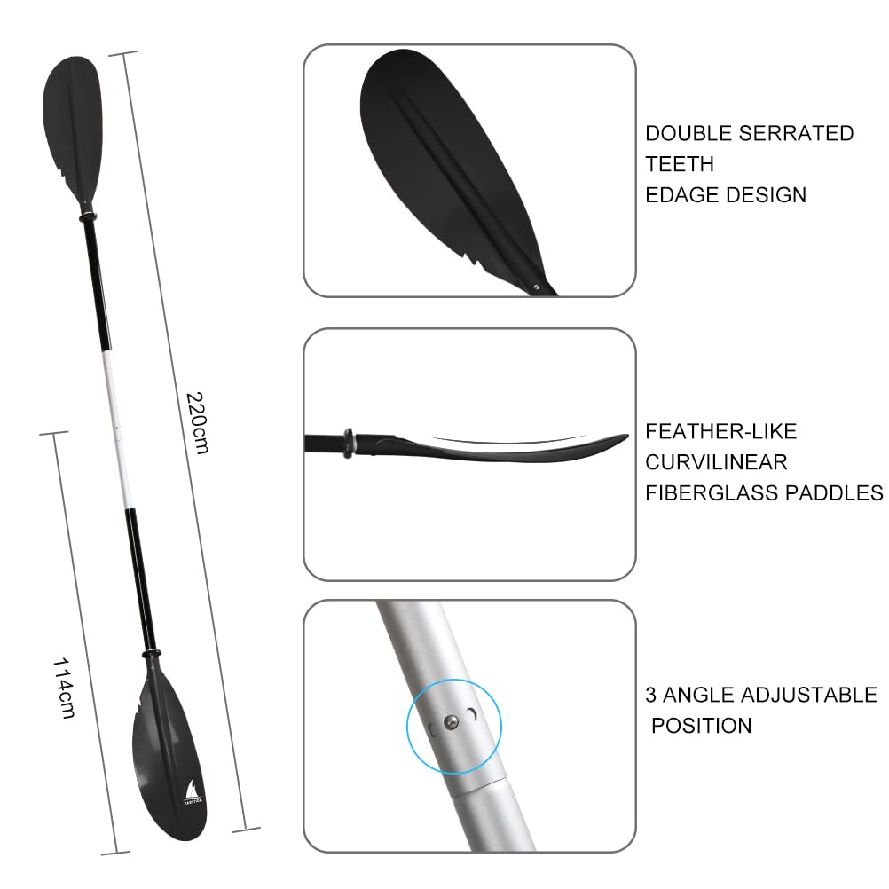 Adjustable 2 Pieces Aluminum Alloy Glass Fiber Kayak Paddle R7608