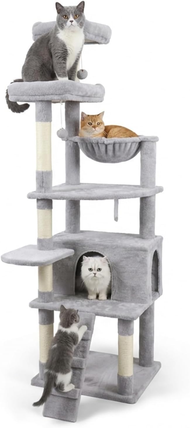 71-Inch Multi-Level Tall Cat Tree with Hammock and Cat Cave K45520