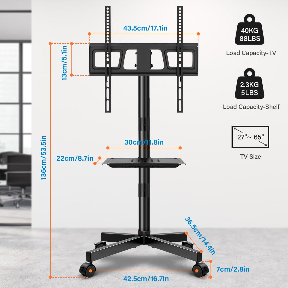 Mobile TV Cart for 23 to 65 inch Flat Screen TVs on Wheels Q60585