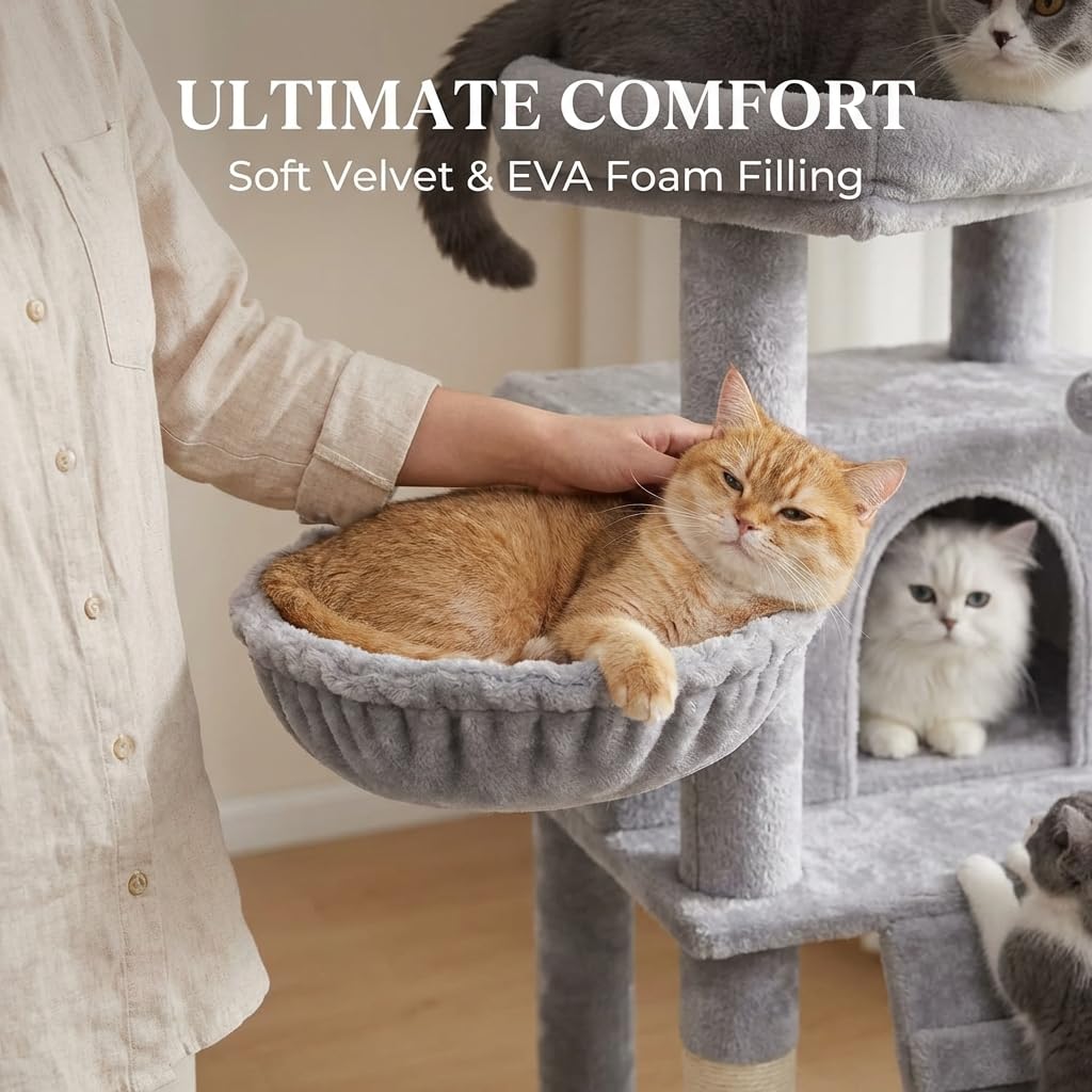 71-Inch Multi-Level Tall Cat Tree with Hammock and Cat Cave K45520