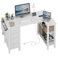 White L Shaped Computer Desk with Drawers and Storage Shelves, 47 Inch Reversible Corner Desk with Power Outlet T8463
