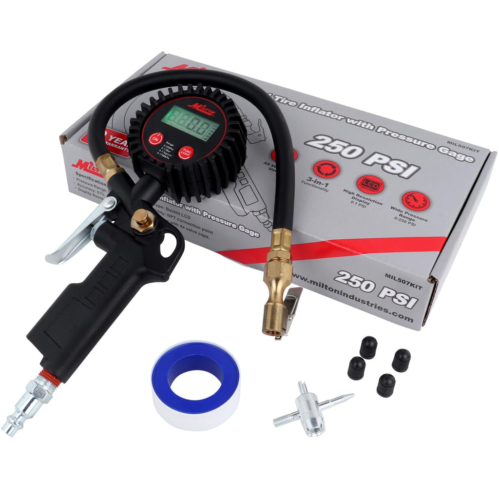 Digital Tire Inflator with Pressure Gauge and 14” Rubber Air Hose H851195