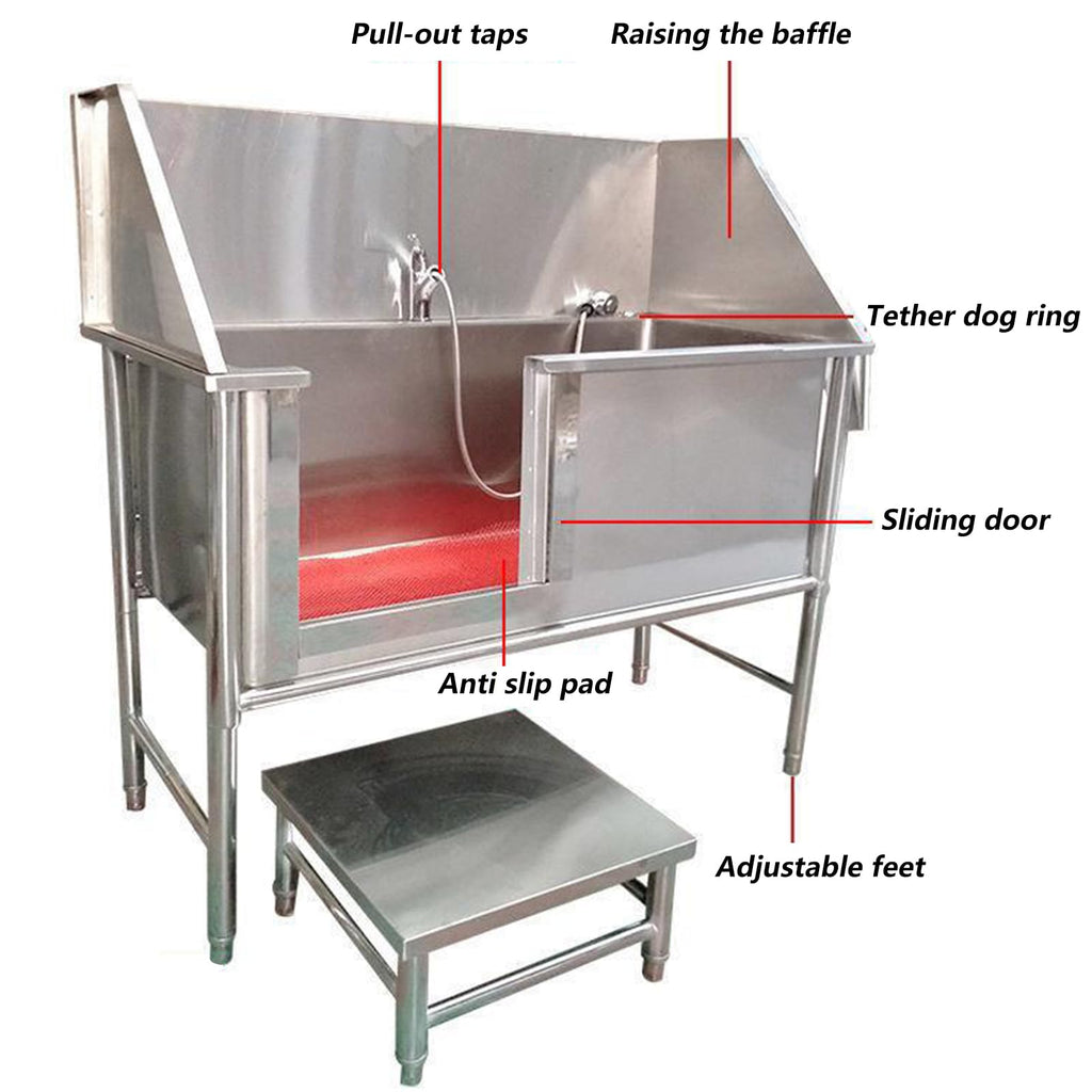 47 Inch Stainless Steel Dog Grooming Tub with Walk-in Stairs H653175