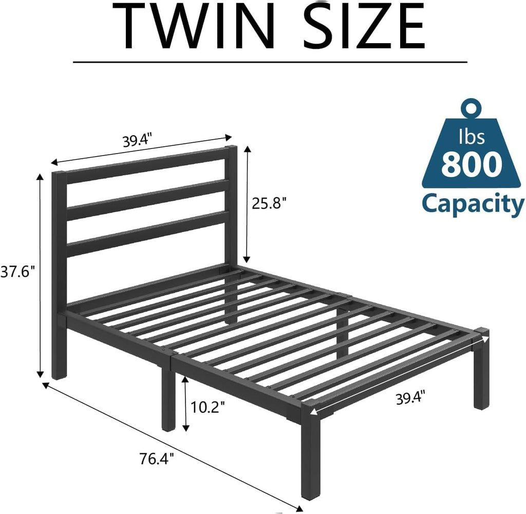 Twin Size Black Metal Bed Frame with Headboard N48639