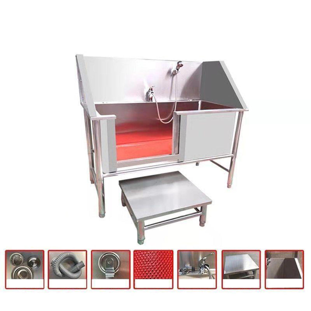 47 Inch Stainless Steel Dog Grooming Tub with Walk-in Stairs H653175