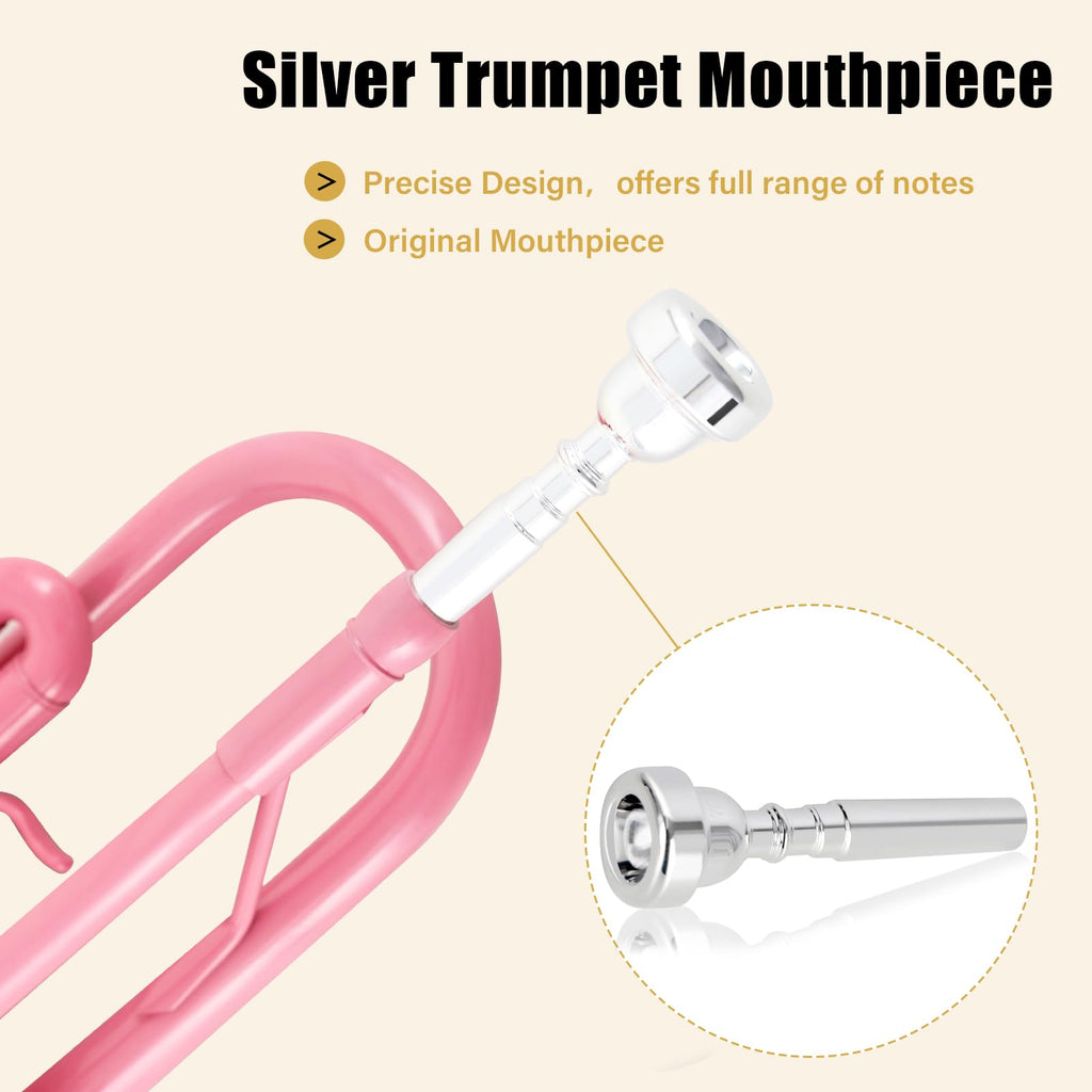 Bb Standard Trumpet Set with Hard Case, 7C Mouthpiece, Gloves (Pink) Q6547