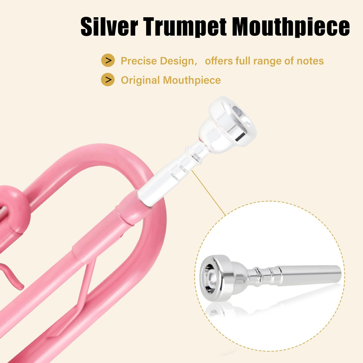 Bb Standard Trumpet Set with Hard Case, 7C Mouthpiece, Gloves (Pink) Q6547