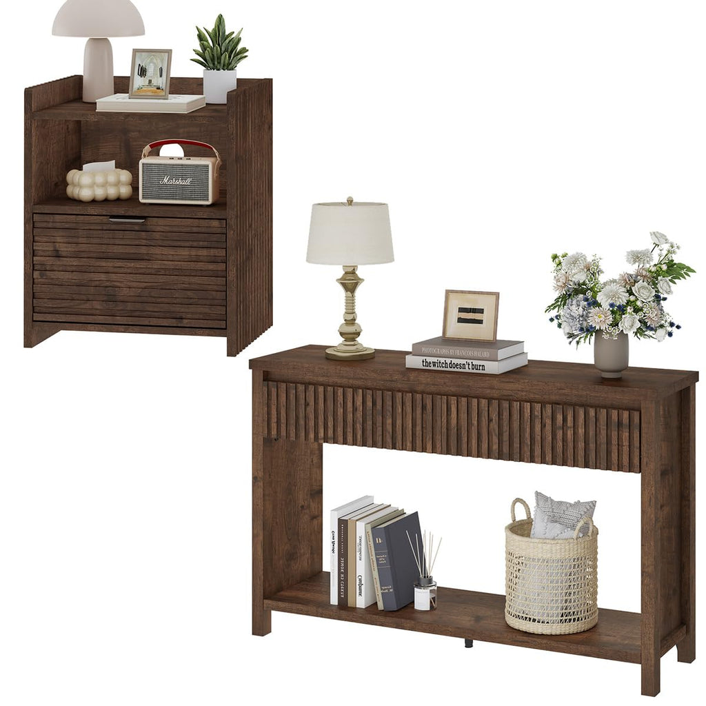 Rustic Oak Console Table with 2 Drawers O562589