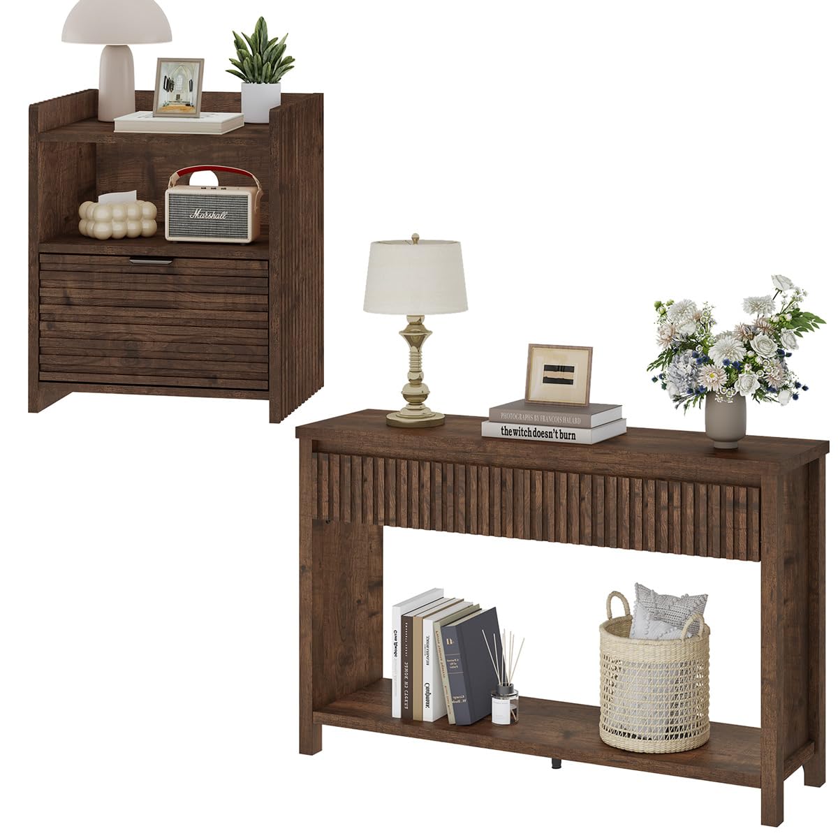 Rustic Oak Console Table with 2 Drawers O562589
