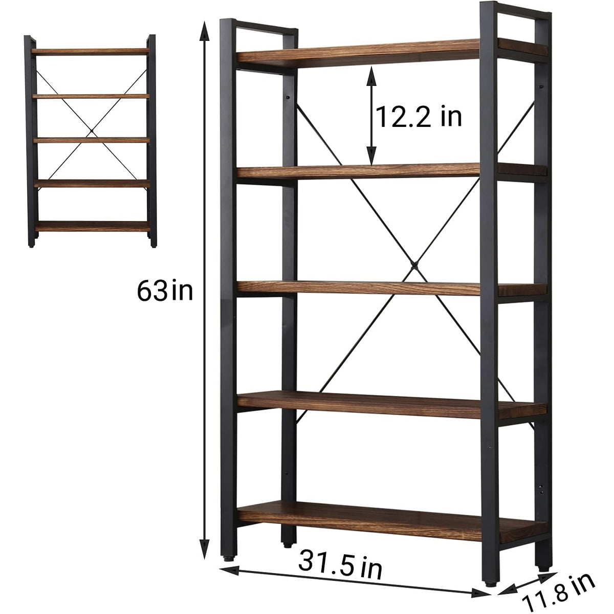 5 Tier Solid Wood Metal Bookcase G8464