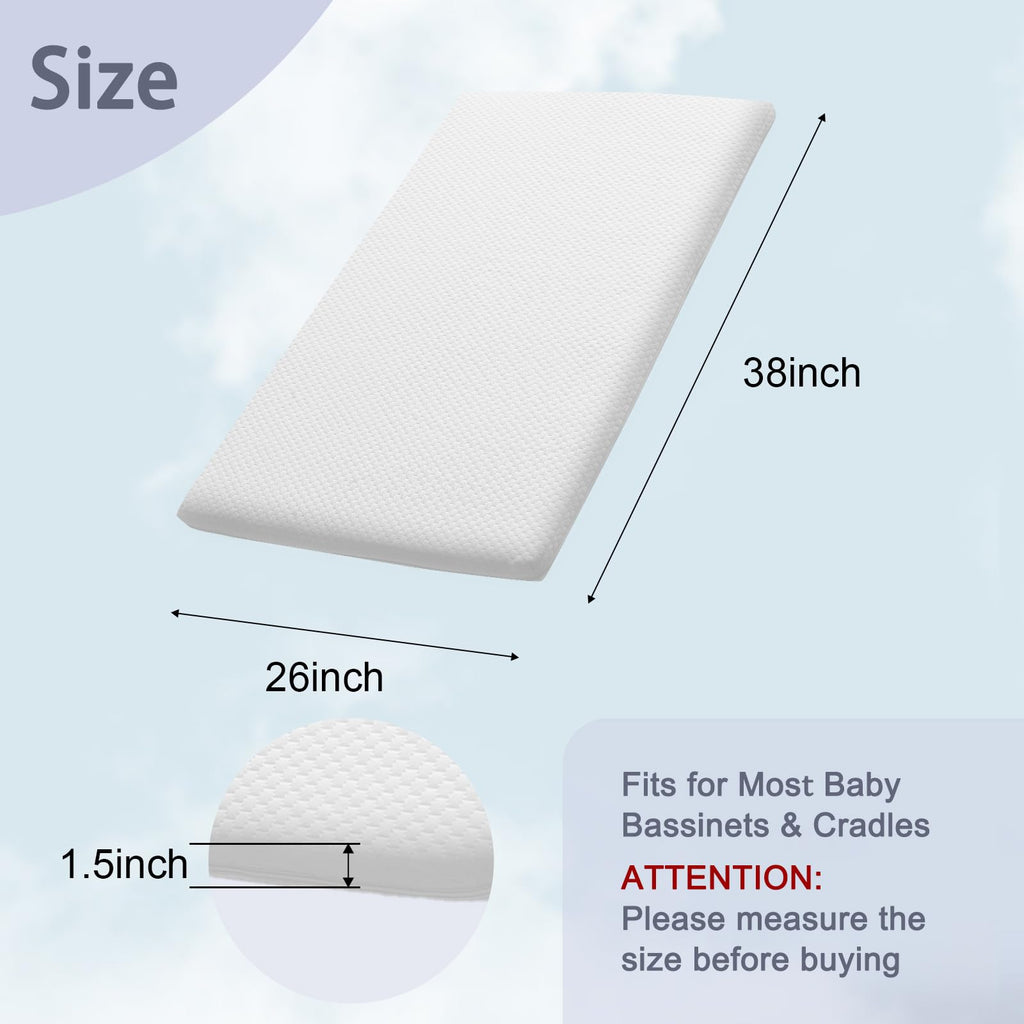 Baby Bassinet Mattress 38 x 26 Inch Gel Memory Foam Q959