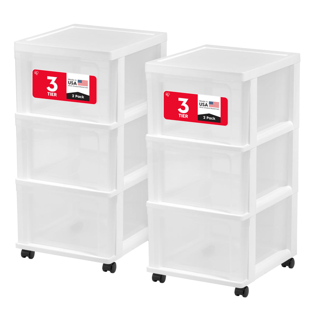3 Drawer White Clear Storage Organizer Rolling Cart Q852