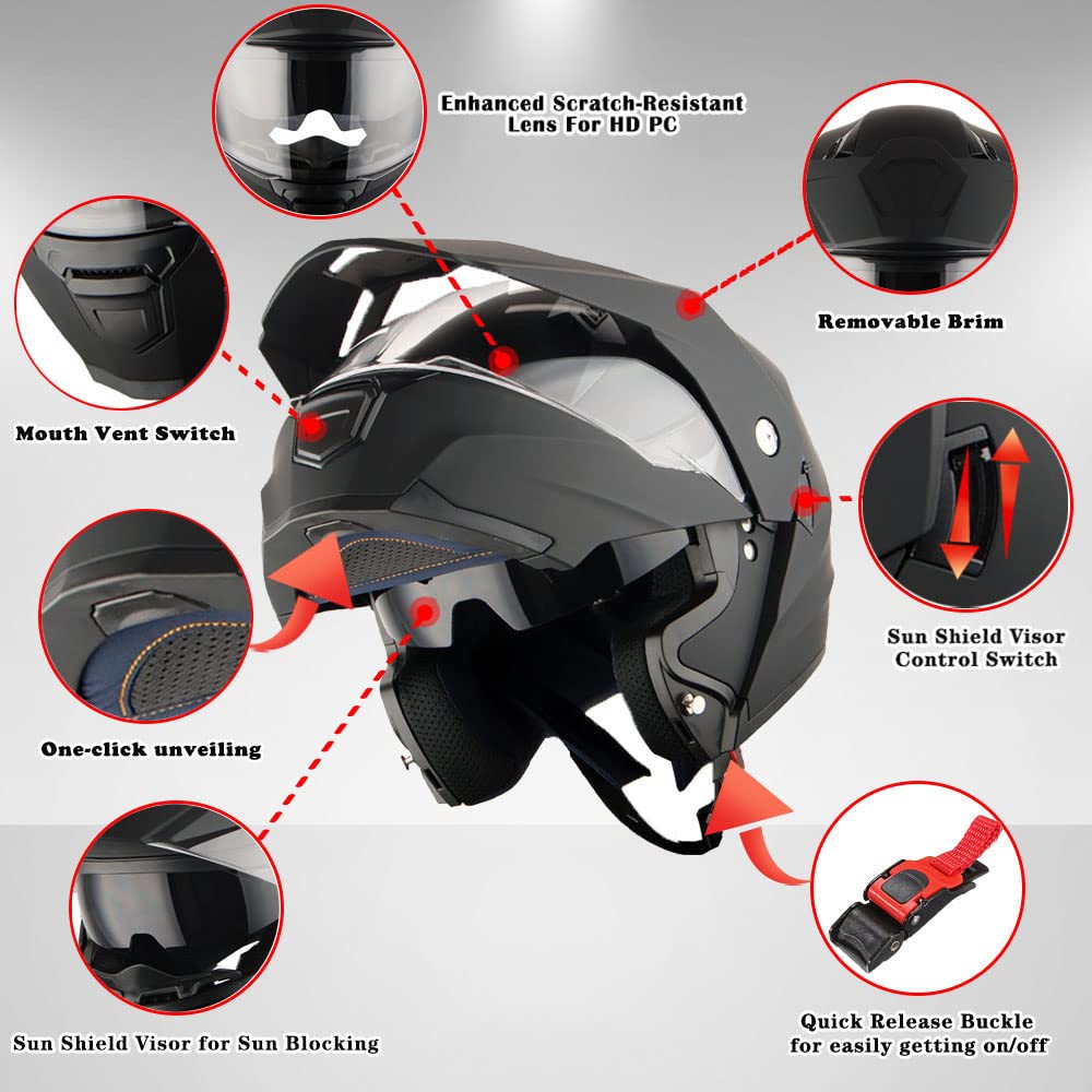 Motorcycle Modular Flip up Full Face Helmet Dual Visor M44387