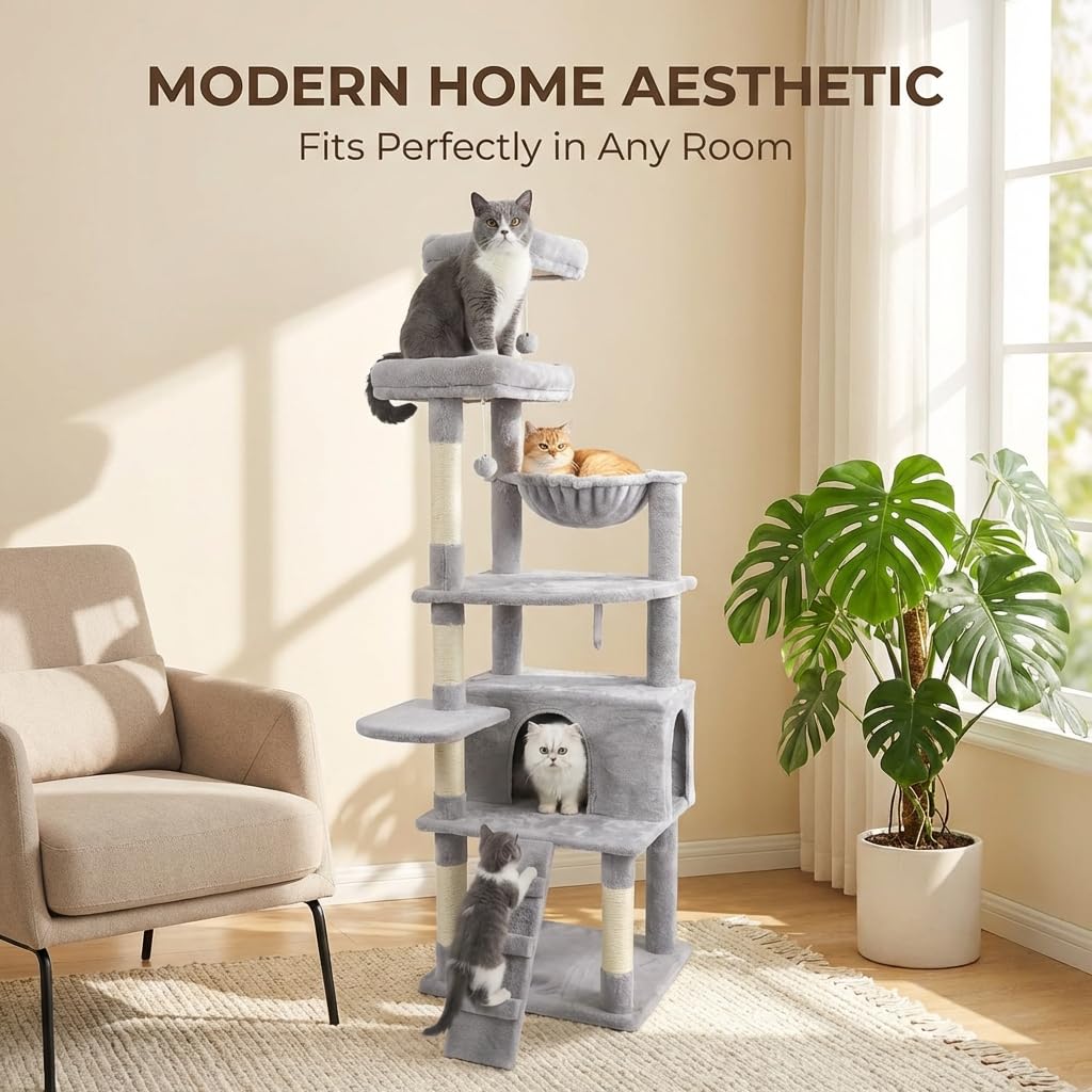 71-Inch Multi-Level Tall Cat Tree with Hammock and Cat Cave K45520