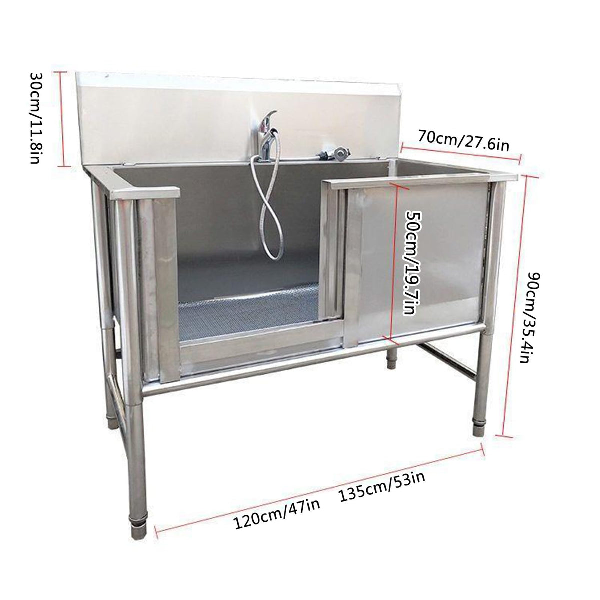 53'' Stainless Steel Pet Grooming Tub with Walk-in Stairs Y31888