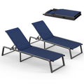 Aluminum Foldable 5-Position Chaise Lounge Chair, Navy Blue, 2 Pack V581168