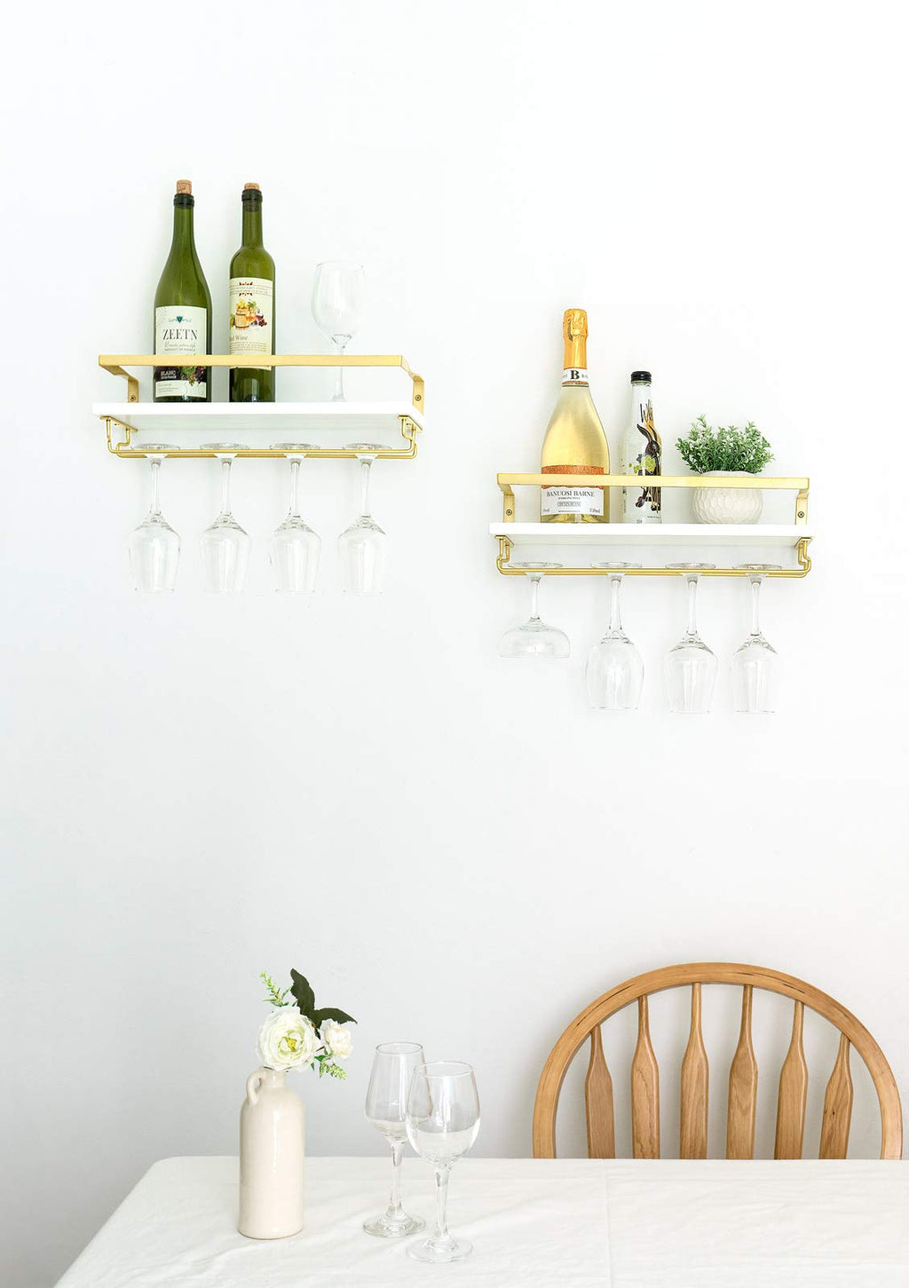 Wall Mounted Wine Rack with Glass Holder and Wood Shelf, 2 Pack T7117