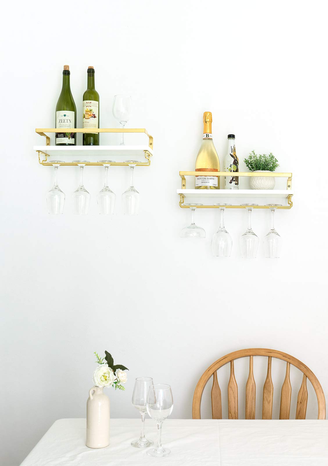 Wall Mounted Wine Rack with Glass Holder and Wood Shelf, 2 Pack T7117