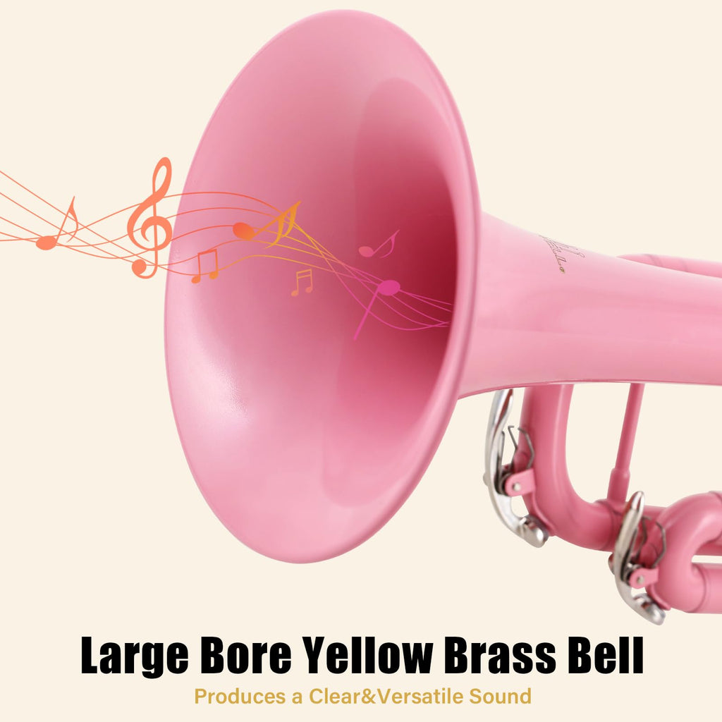 Bb Standard Trumpet Set with Hard Case, 7C Mouthpiece, Gloves (Pink) Q6547