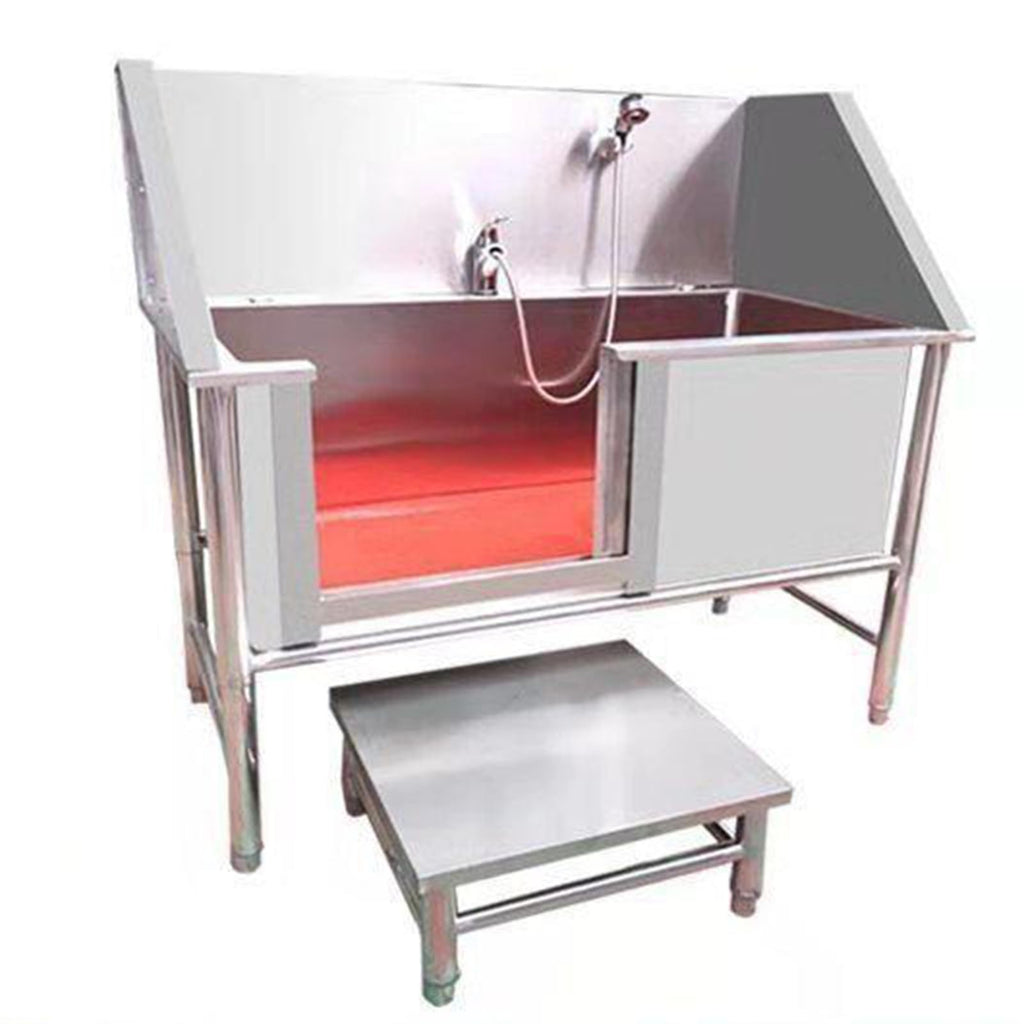 47 Inch Stainless Steel Dog Grooming Tub with Walk-in Stairs H653175