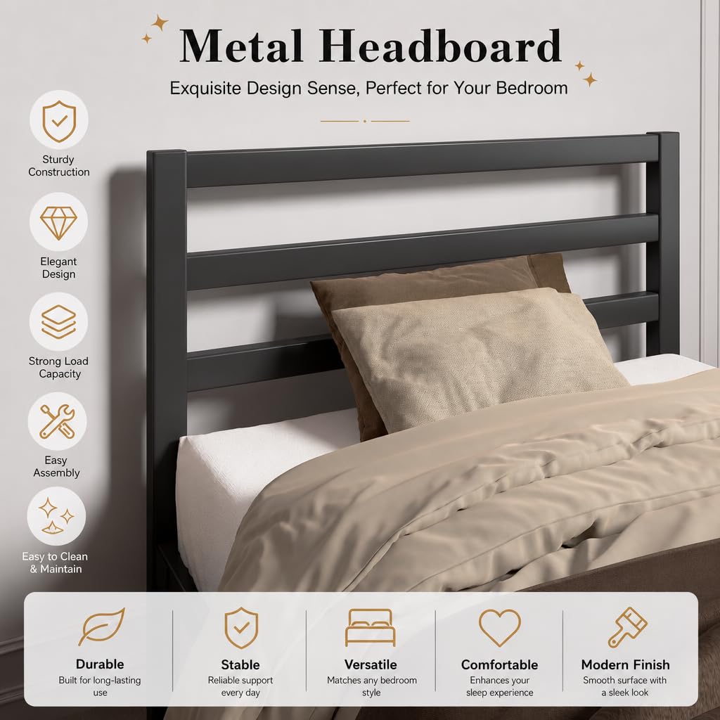Twin Size Black Metal Bed Frame with Headboard N48639