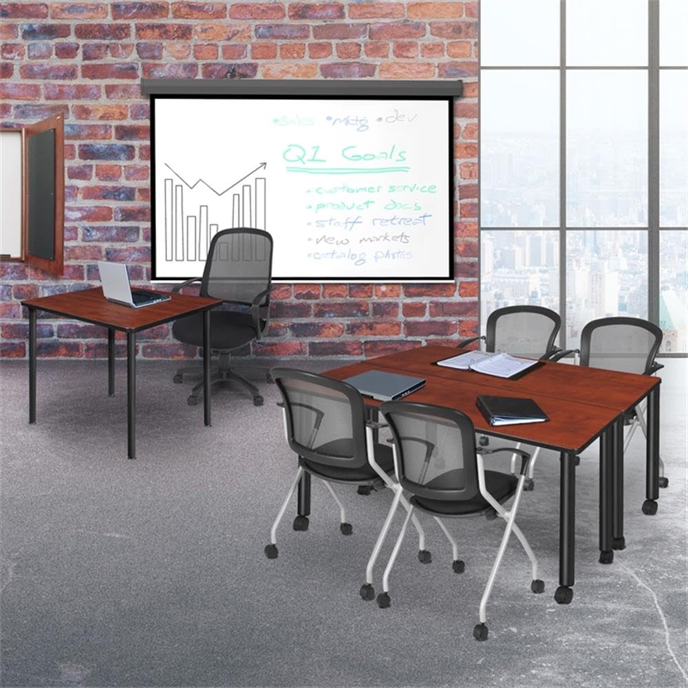 30" Square Folding Breakroom Table Reversible Cherry Maple Top Black Steel Legs U60099