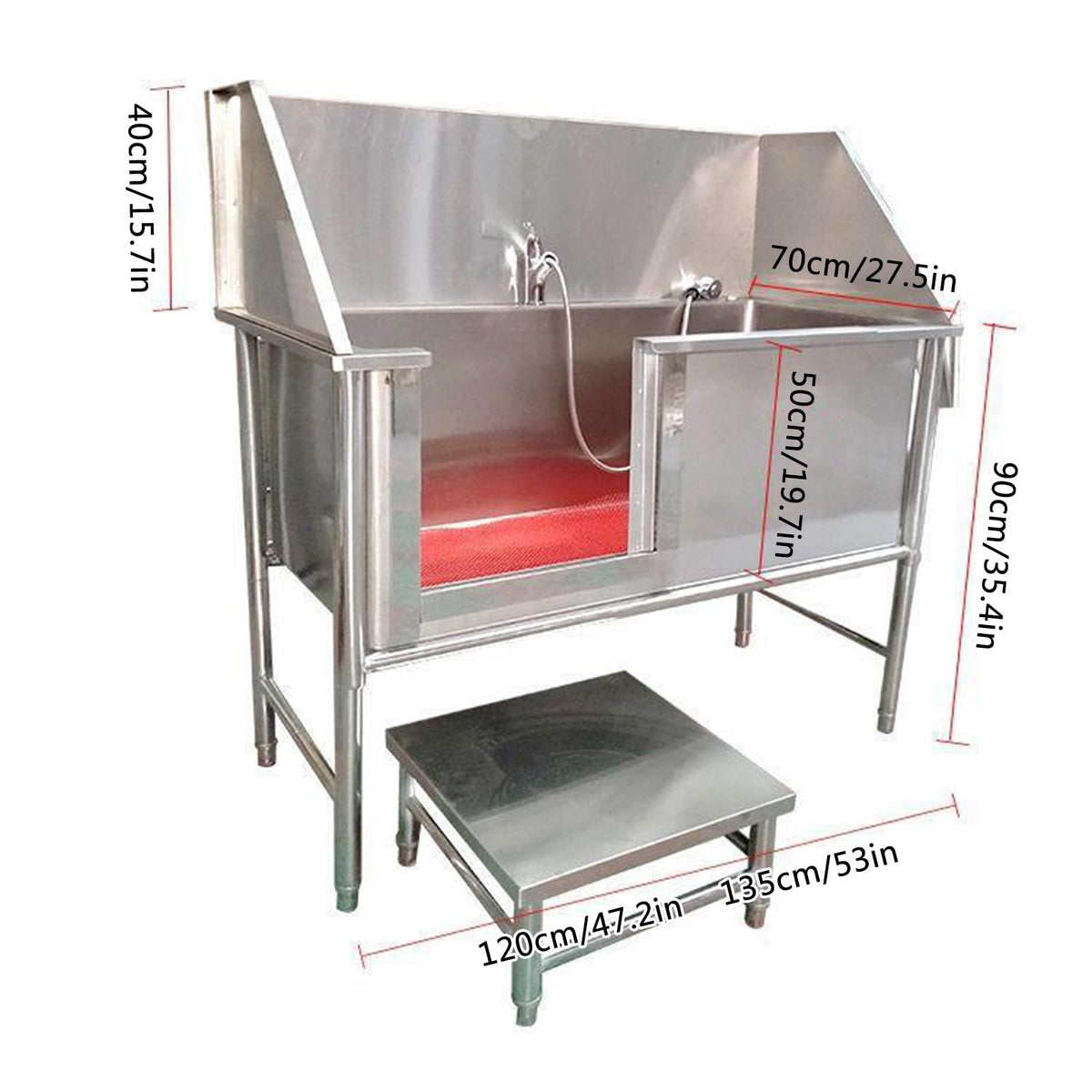 47 Inch Stainless Steel Dog Grooming Tub with Walk-in Stairs H653175