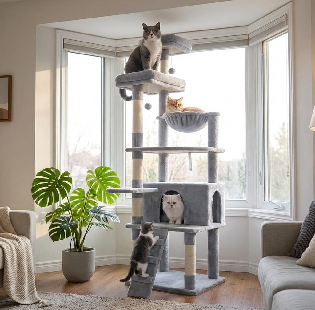 71-Inch Multi-Level Tall Cat Tree with Hammock and Cat Cave K45520