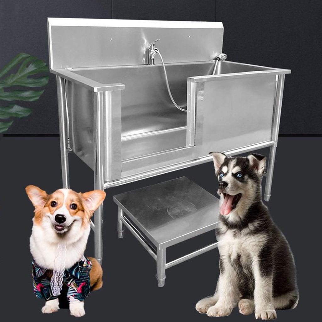 53'' Stainless Steel Pet Grooming Tub with Walk-in Stairs Y31888