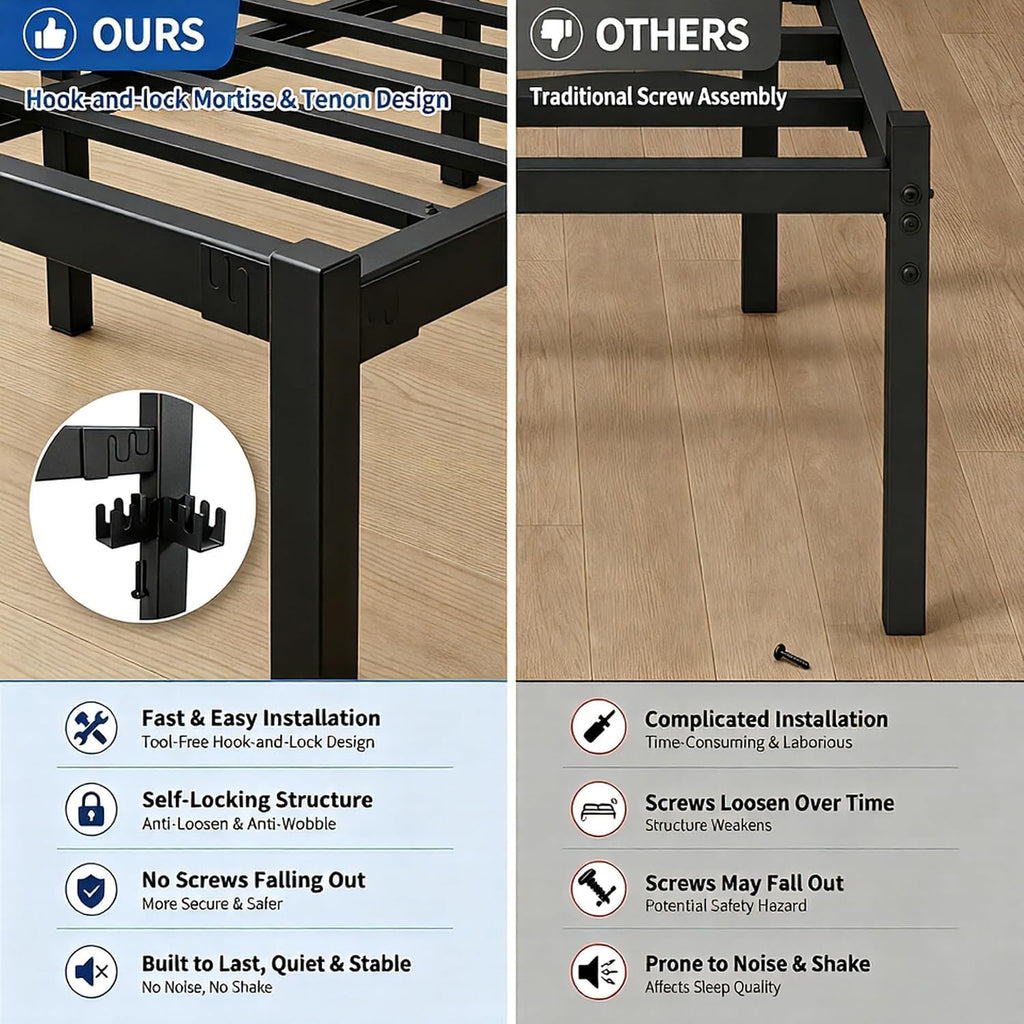 Twin Size Black Metal Bed Frame with Headboard N48639