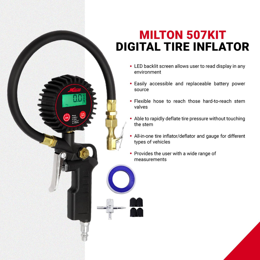 Digital Tire Inflator with Pressure Gauge and 14” Rubber Air Hose H851195