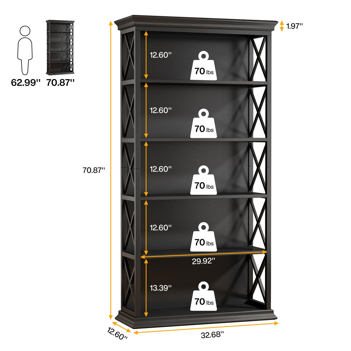 71 Inches 6-Tier Bookcase N1324