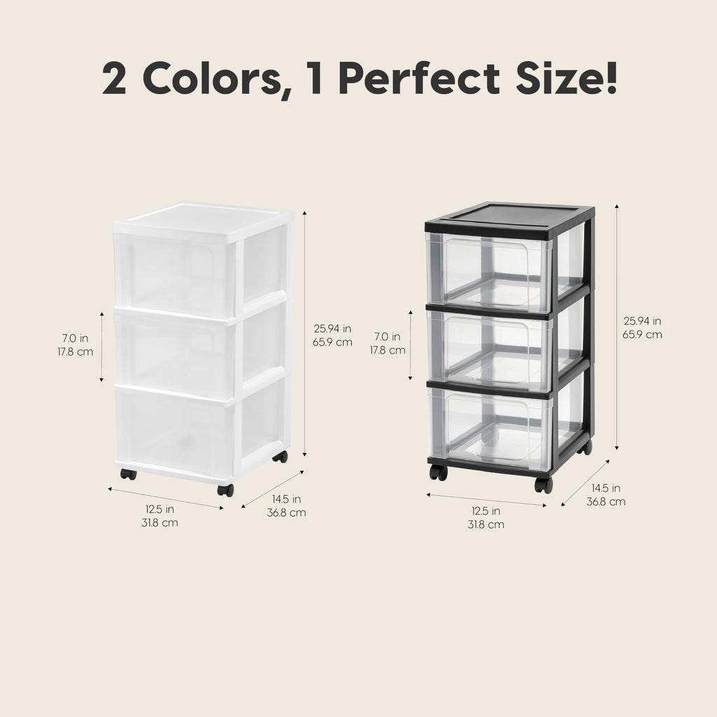 3 Drawer White Clear Storage Organizer Rolling Cart Q852