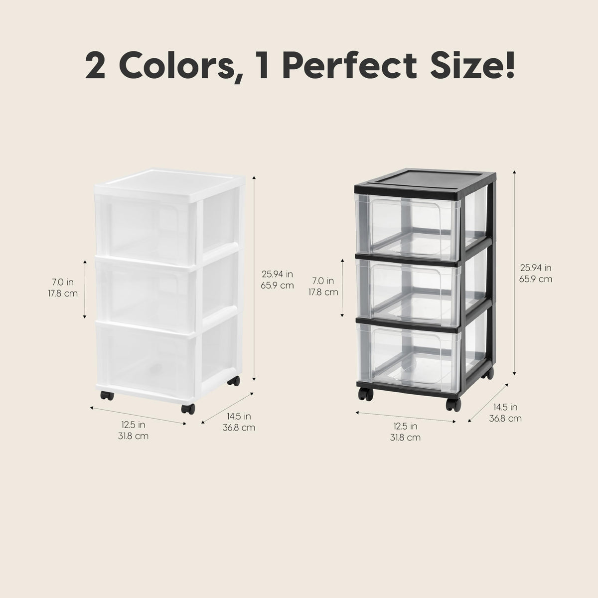 3 Drawer White Clear Storage Organizer Rolling Cart Q852