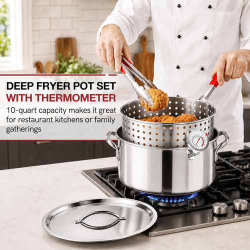10 QT Stainless Steel Deep Fryer Pot with Basket C756487