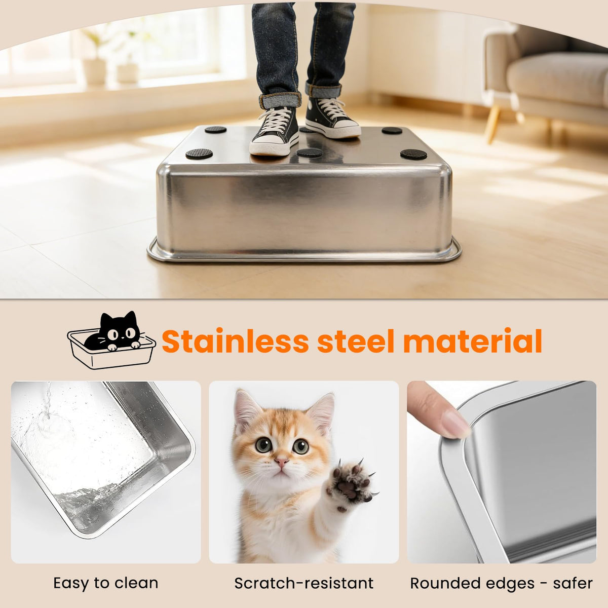 Extra Large Stainless Steel Enclosed Cat Litter Box with Lid and Scoop R98001