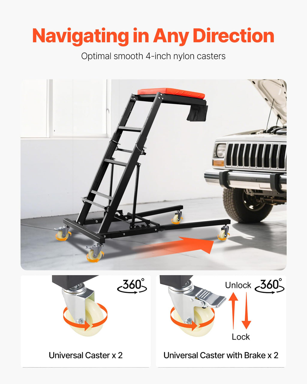 Padded Automotive Creeper with 4 Swivel Wheels H7272