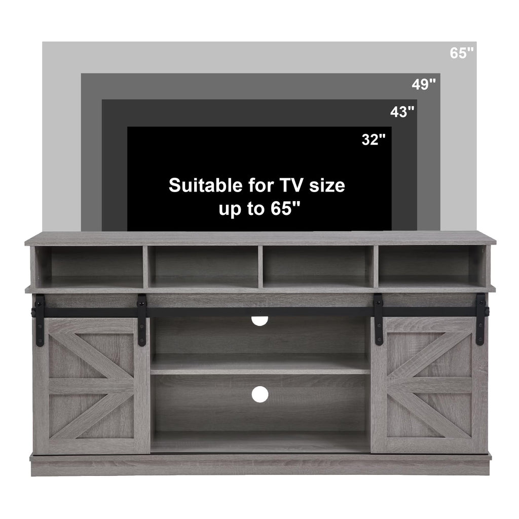 65" Grey TV Stand with Sliding Doors M8926