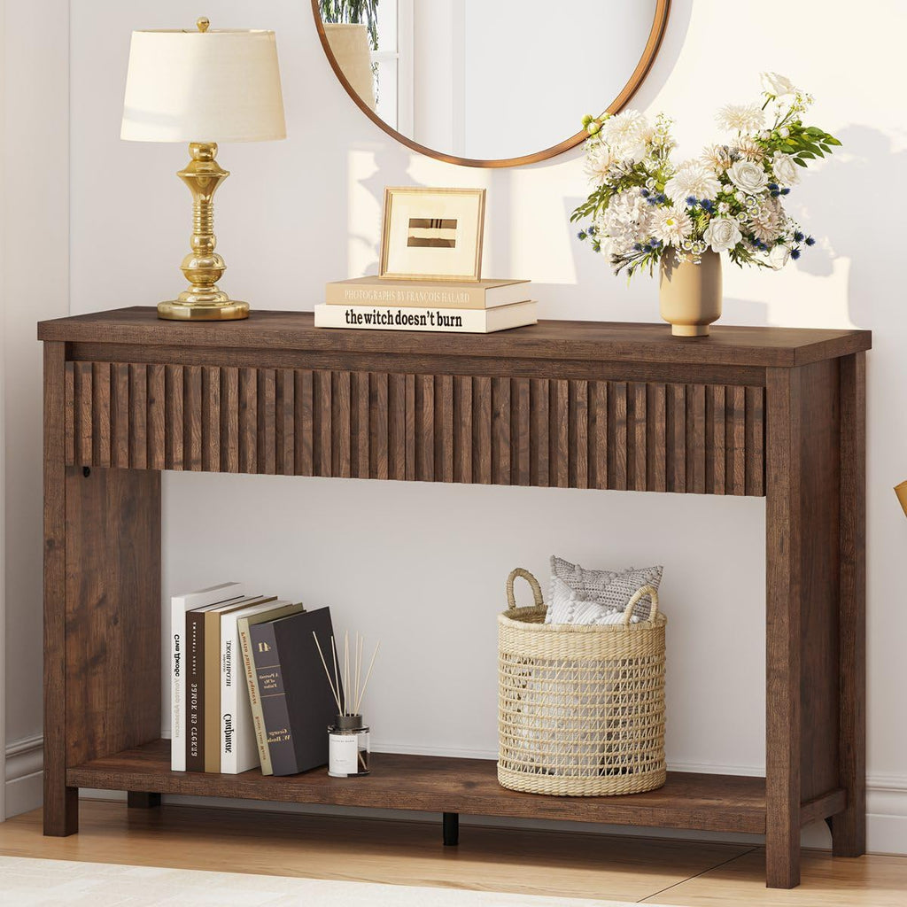 Rustic Oak Console Table with 2 Drawers O562589