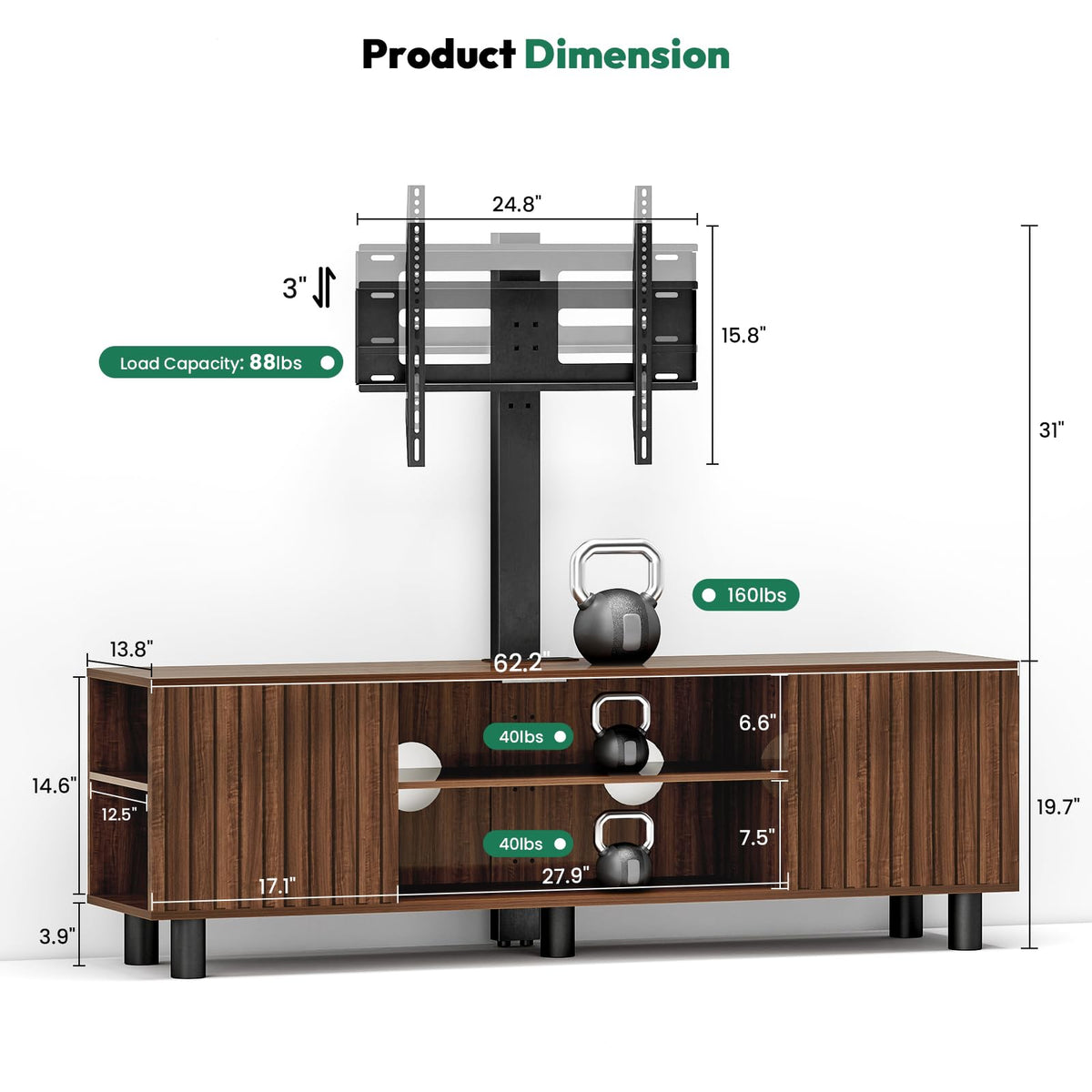 Walnut TV Stand with Mount for 65-75 Inch TV K728742
