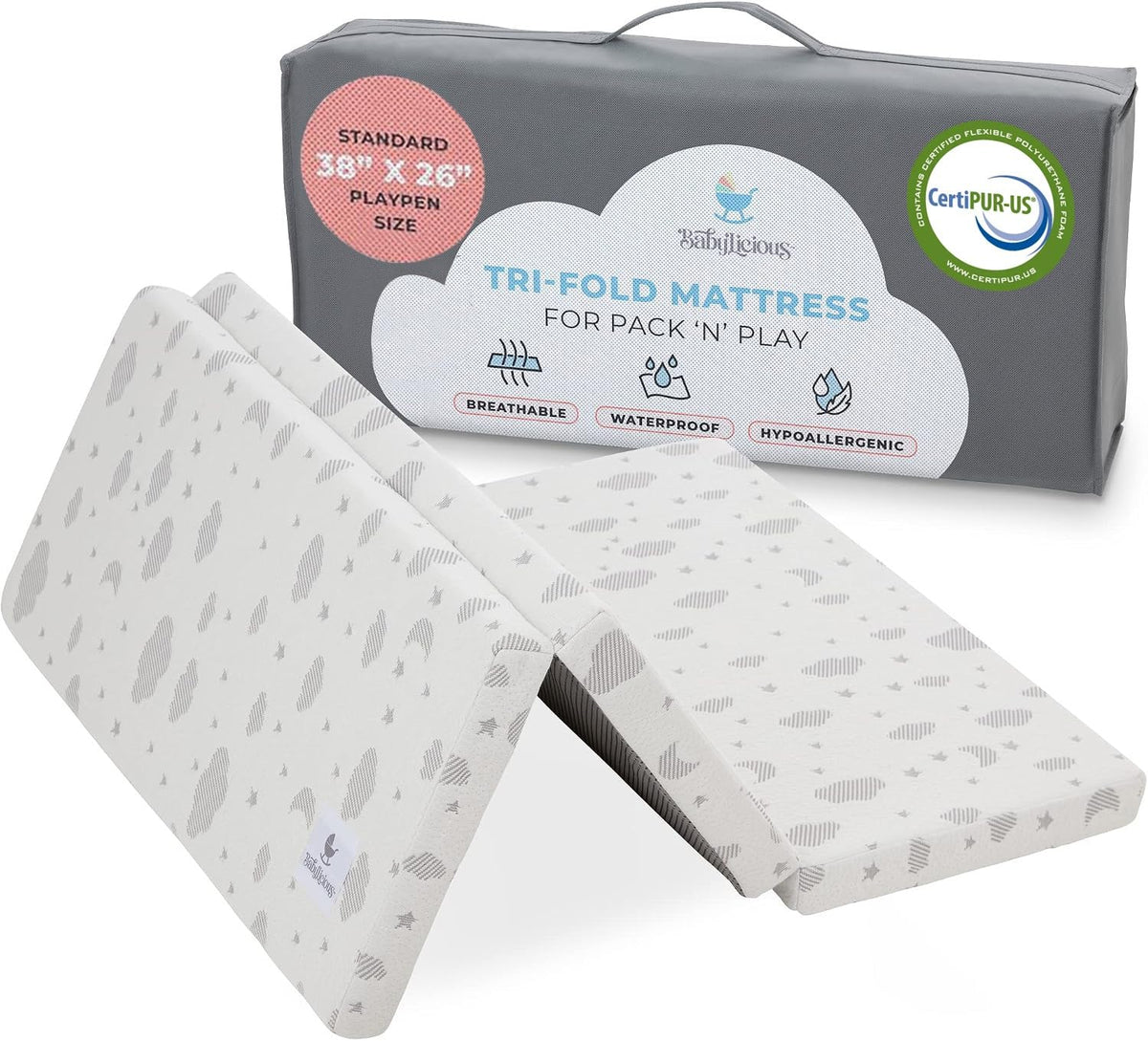 Pack and Play Mattress Topper 38" x 26" Trifold Soft Foam V78826