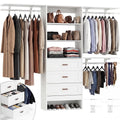 8FT White Wooden Closet System with 3 Drawers and 3 Hanging Rods H84146