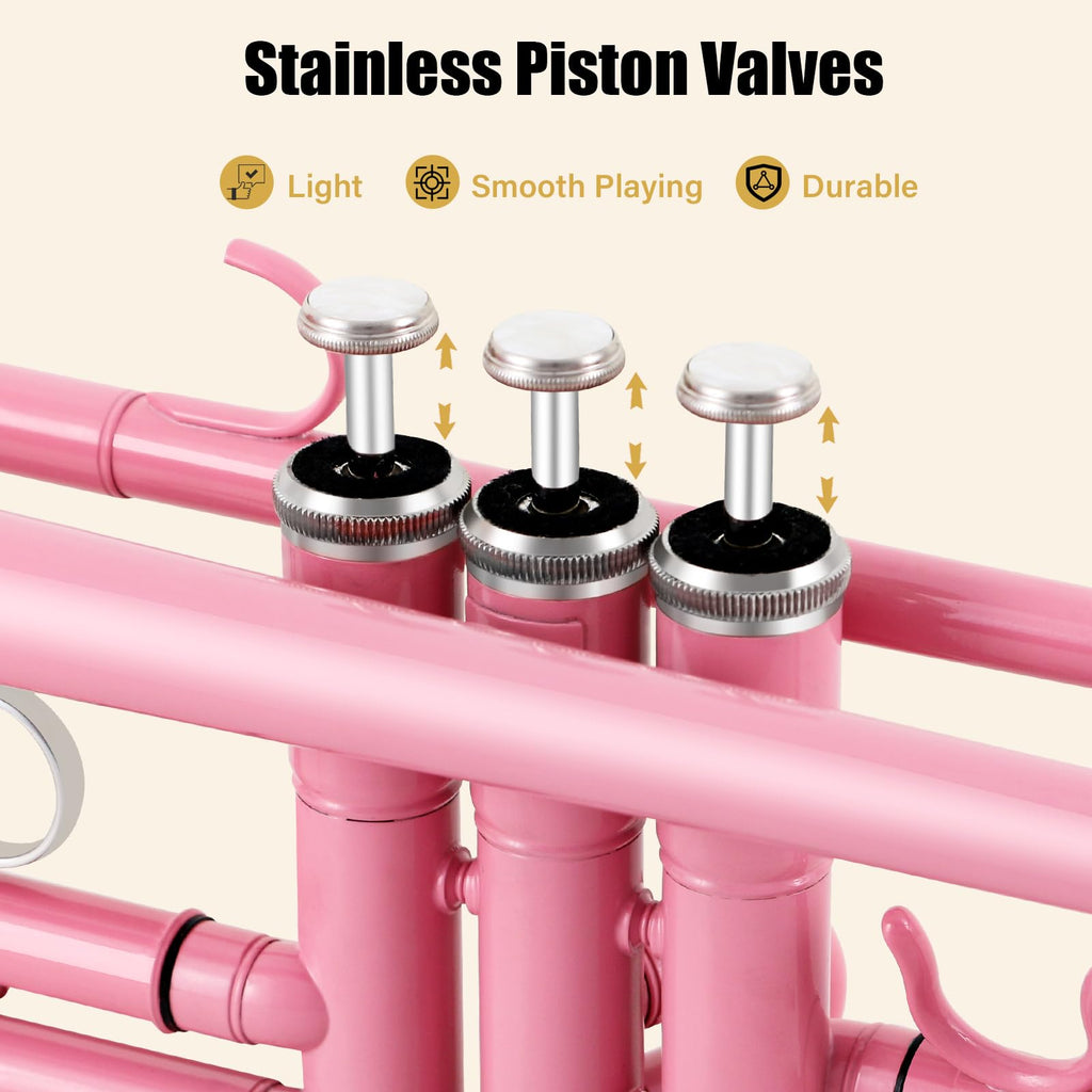 Bb Standard Trumpet Set with Hard Case, 7C Mouthpiece, Gloves (Pink) Q6547
