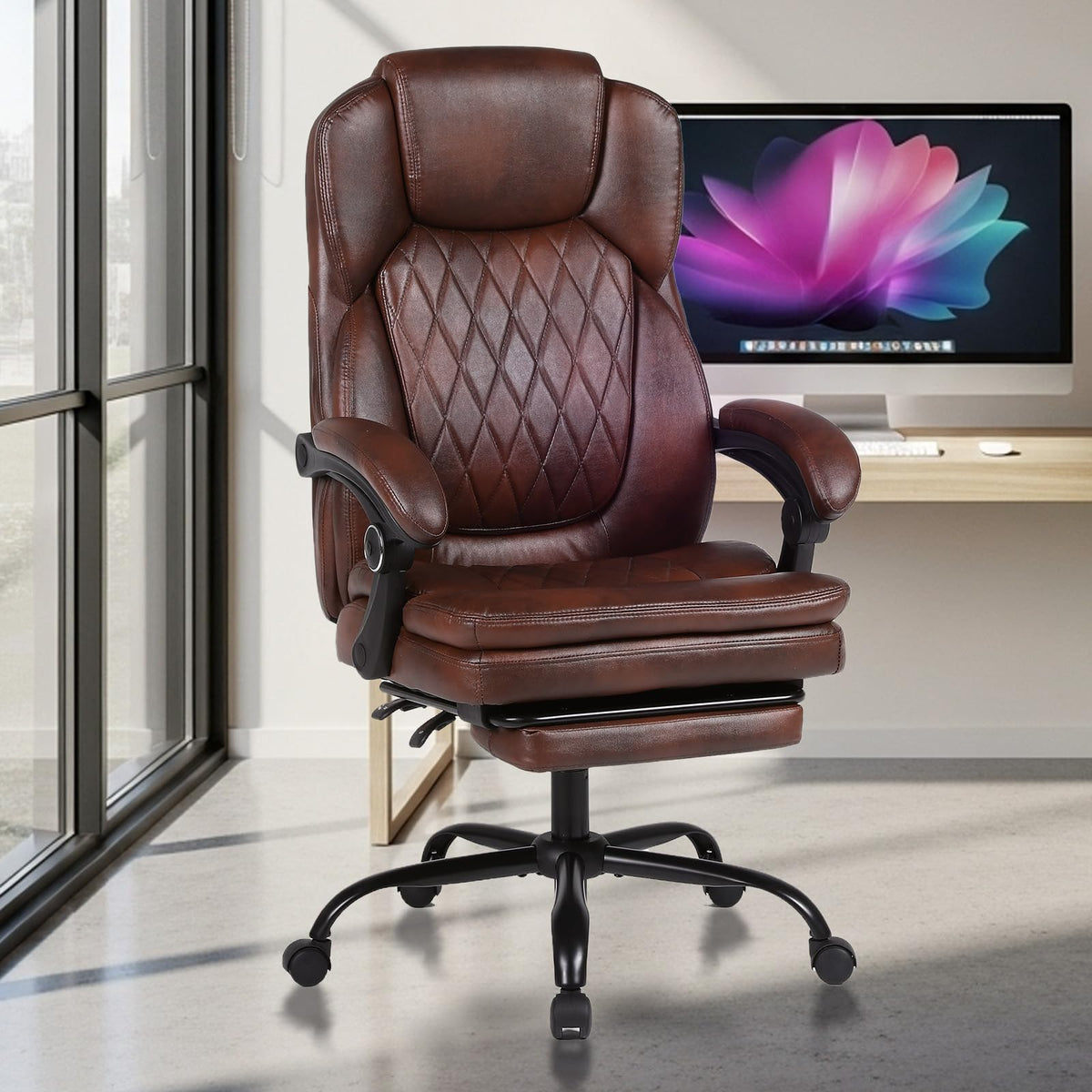 Big and Tall Ergonomic High Back PU Leather Reclining Office Chair with Footrest C927