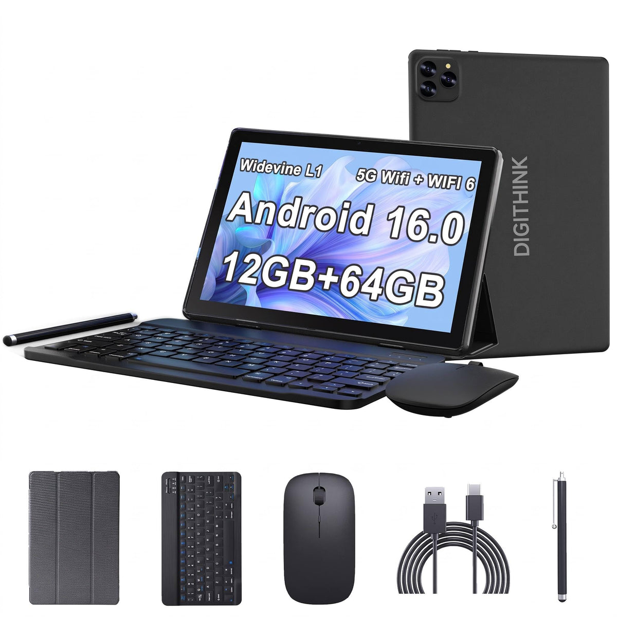 10 Inch Android 15 Tablet with Keyboard Case Mouse Stylus X62050