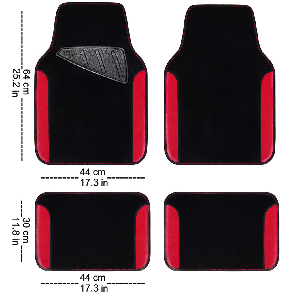 3D Air Mesh Car Seat Covers Full Sets with 4Pcs Floor Mats and Steering Wheel Cover Black Red C4344