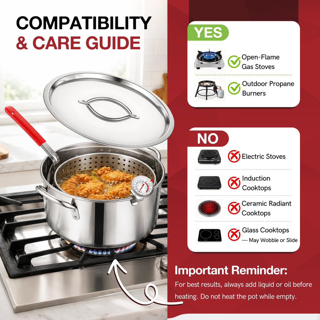 10 QT Stainless Steel Deep Fryer Pot with Basket C756487
