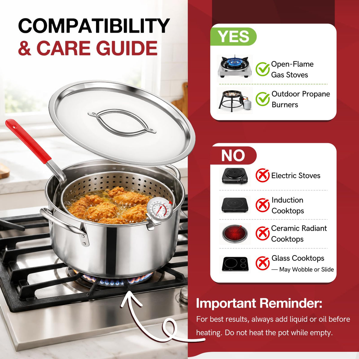 10 QT Stainless Steel Deep Fryer Pot with Basket C756487