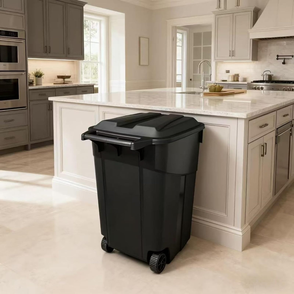 Black 45 Gallon Wheeled Heavy Duty Plastic Trash Can with Lid Z91782