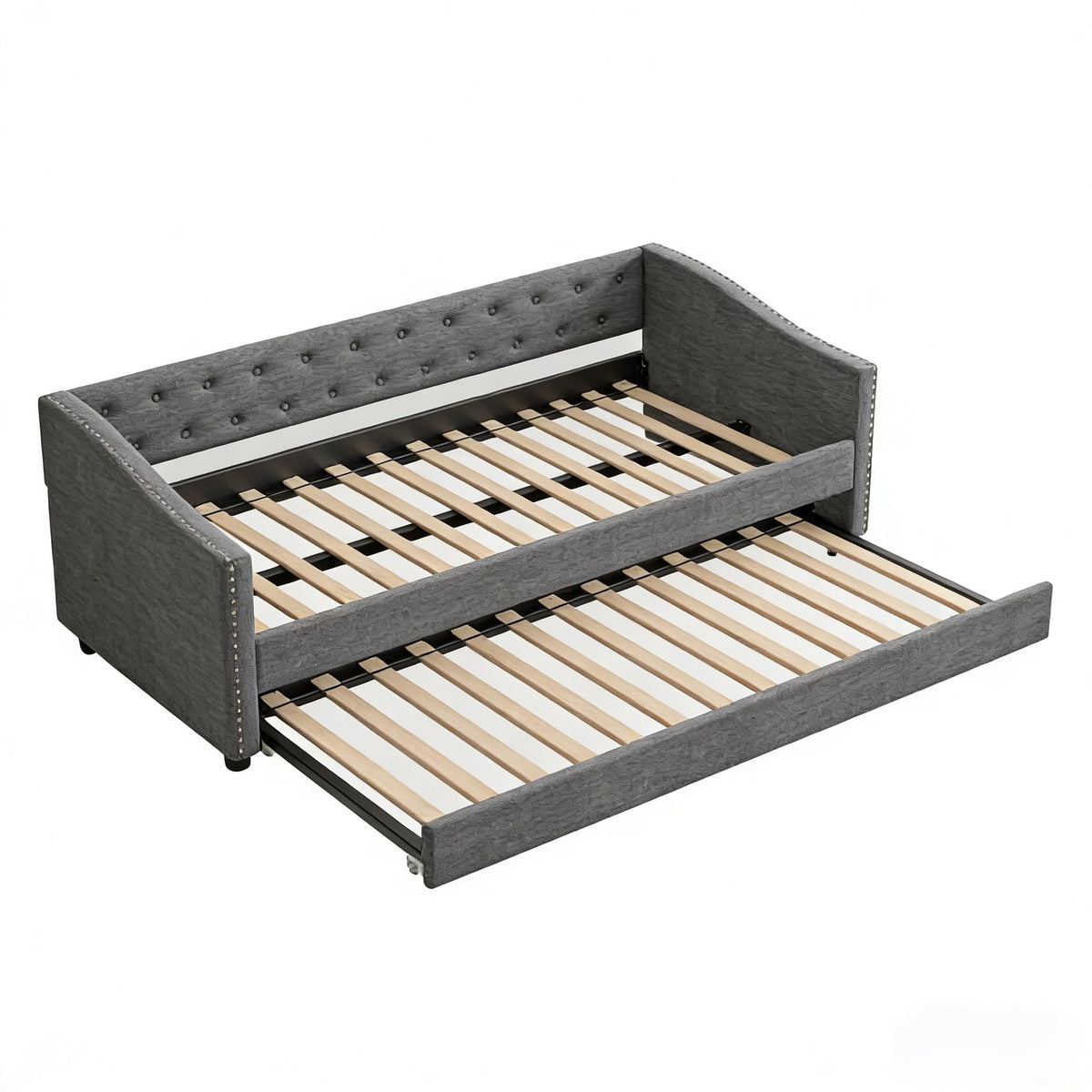 Twin Size Upholstered Daybed Frame with Trundle, Dark Grey Y156